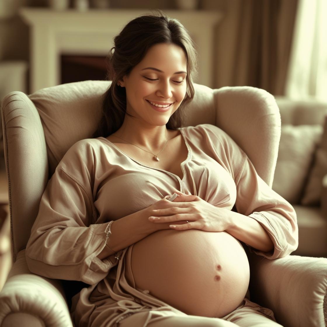 "Mulher grávida sorrindo espontaneamente num ambiente acolhedor, simbolizando autenticidade e conexão emocional na gravidez." Esta imagem ajuda a comunicar claramente a essência do teu trabalho com o Parto Dourado, onde a autenticidade emocional e o respeito pela individualidade de cada mulher são centrais.